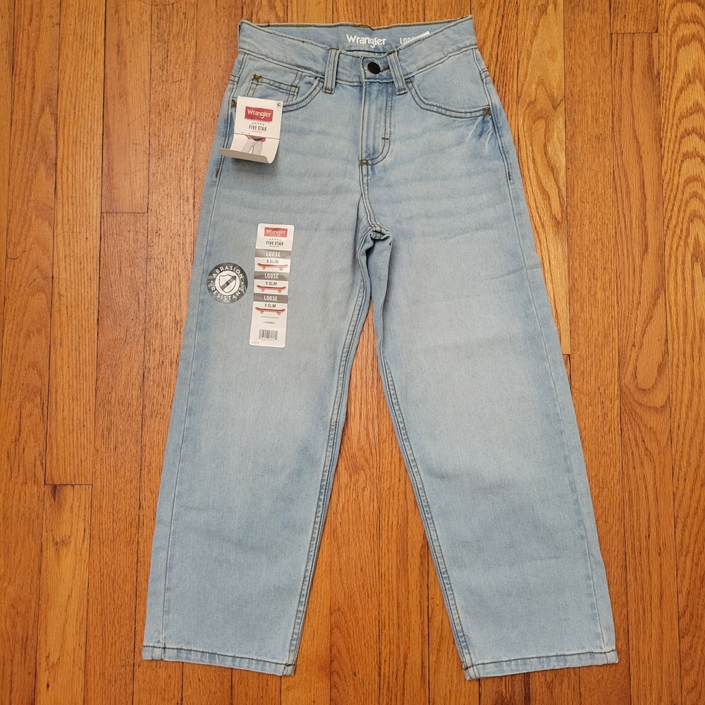 Wrangler Five Star Premium Loose Fit Light Wash Boys‎ Jeans 8 Slim Denim Work